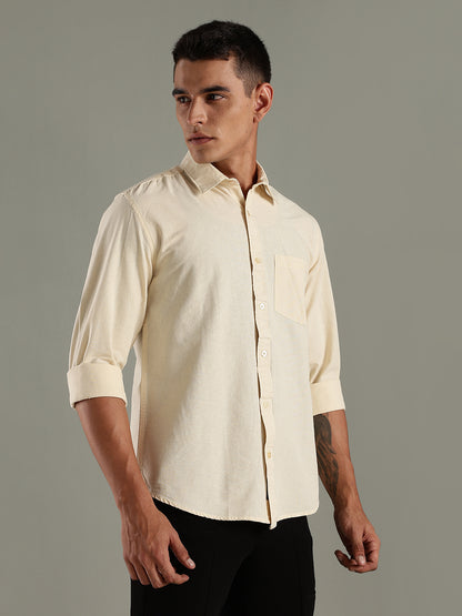 Men Yellow Cotton Linen Solid Shirt