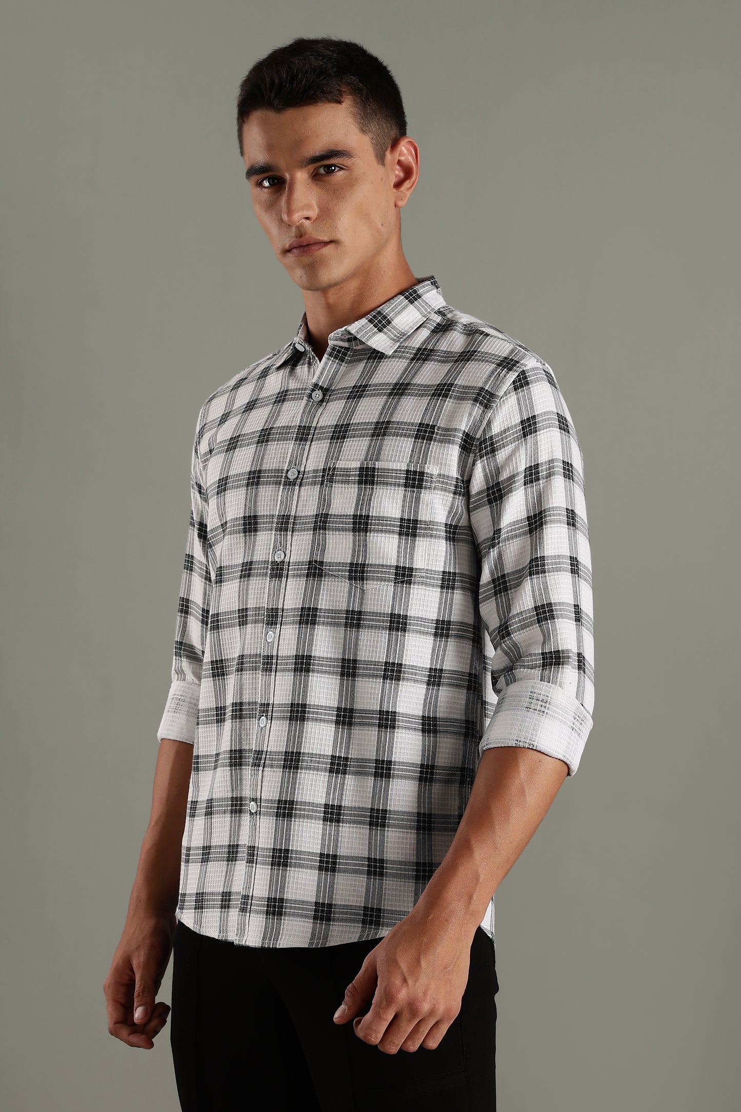 Dobby Checks White Cotton Shirt