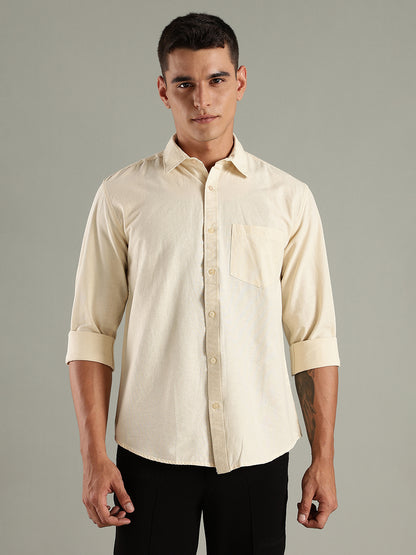 Men Yellow Cotton Linen Solid Shirt