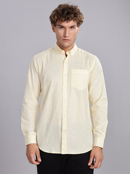 Regular Fit Yellow Linen Cotton Shirt