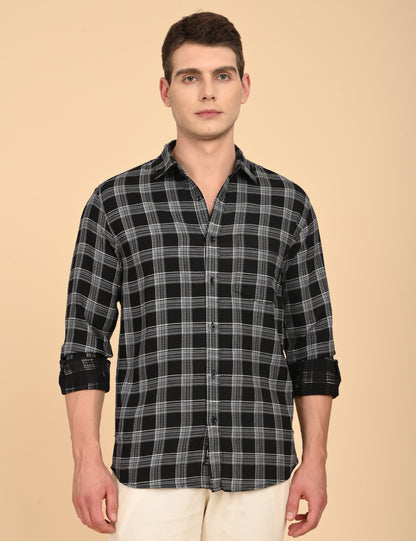 Dobby Checks Black Cotton Shirt