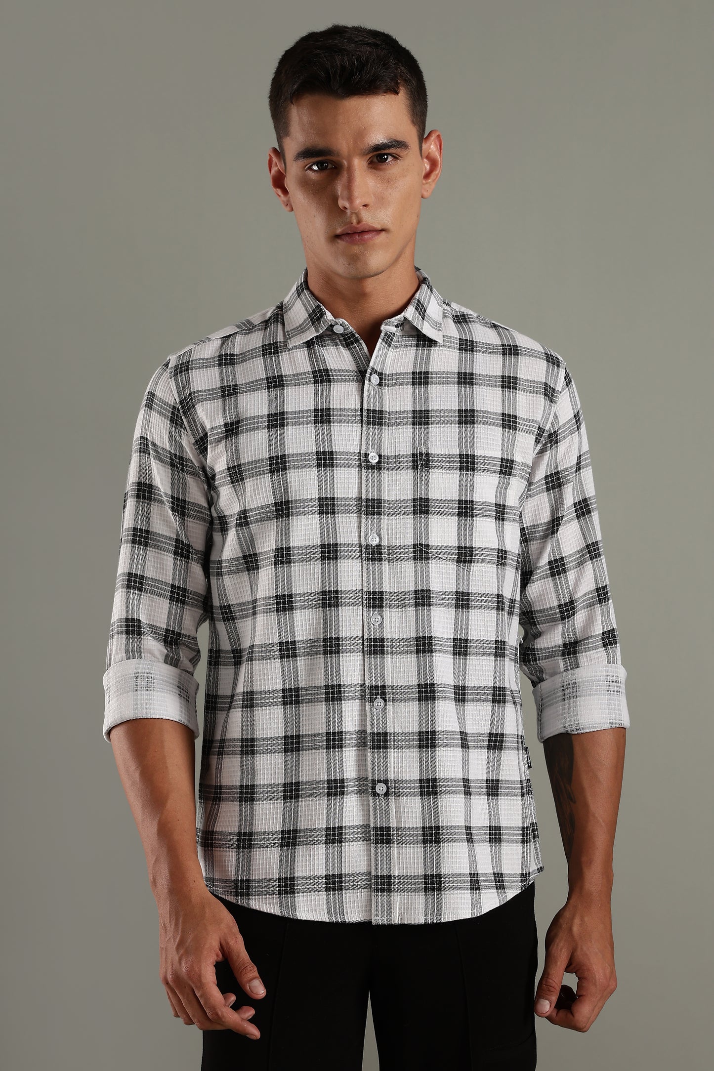 Dobby Checks White Cotton Shirt