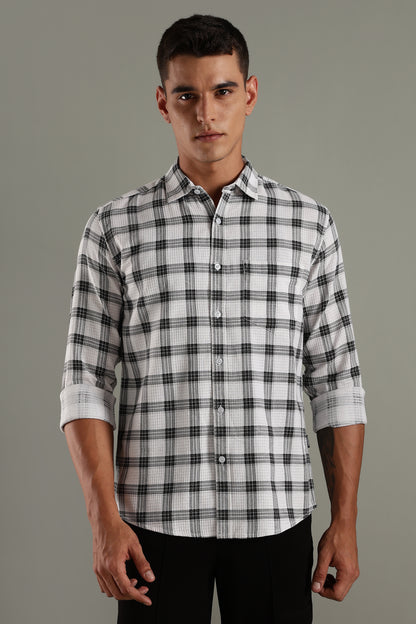 Dobby Checks White Cotton Shirt