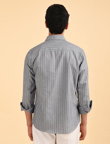 Oxford Blue Casual Stripes Shirt