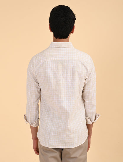Beige Fine Checks Casual Linen Shirt