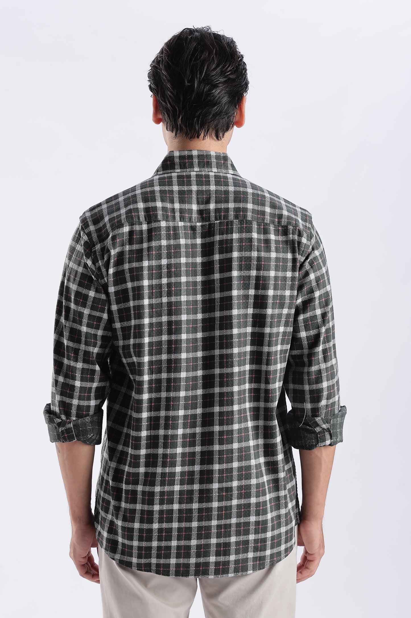 Men Green Cotton Dobby Checks Shirt