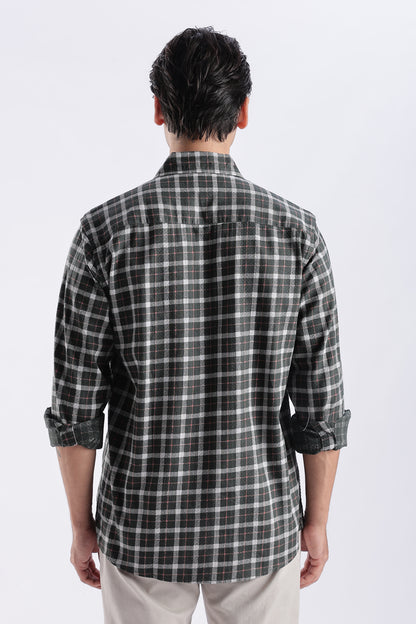 Men Green Cotton Dobby Checks Shirt