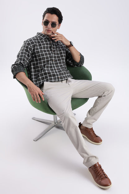 Men Green Cotton Dobby Checks Shirt