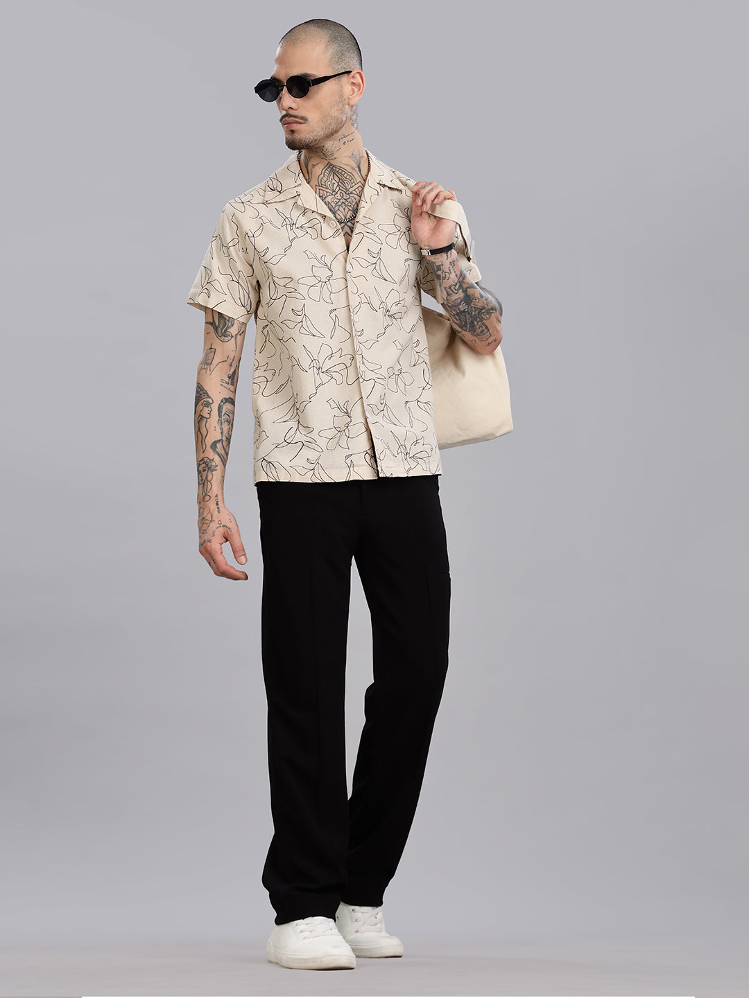 Beige Cotton Printed Shirt
