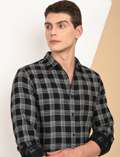Dobby Checks Black Cotton Shirt