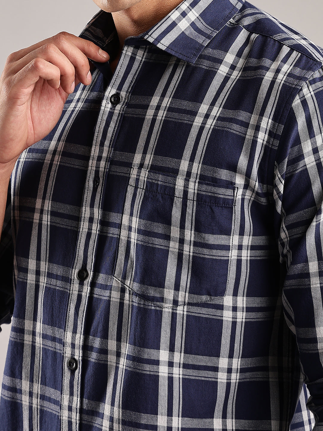 Melange Checks Navy Casual Shirt