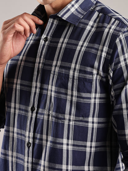 Melange Checks Navy Casual Shirt