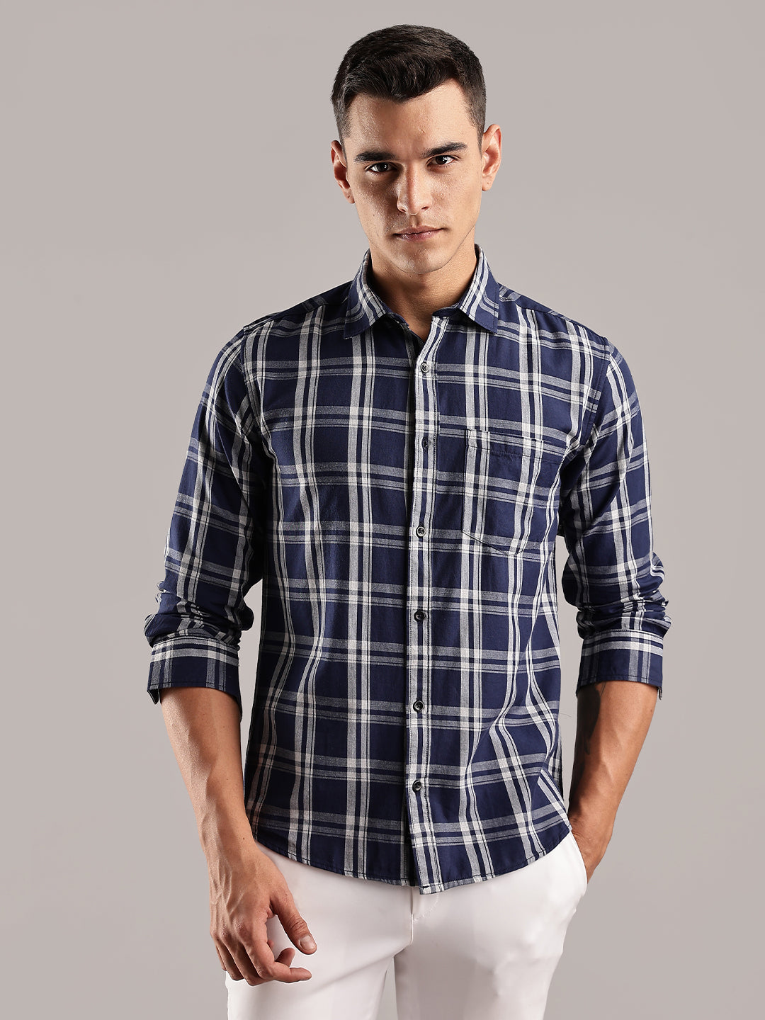Melange Checks Navy Casual Shirt
