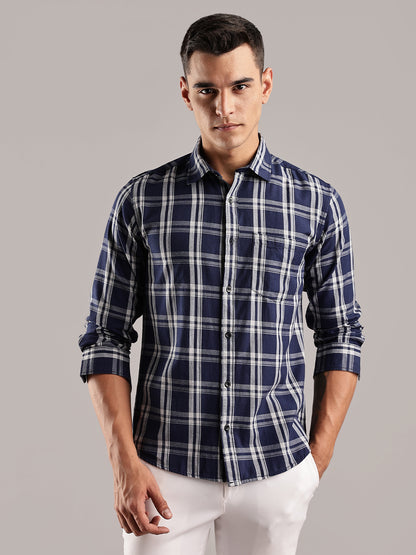 Melange Checks Navy Casual Shirt