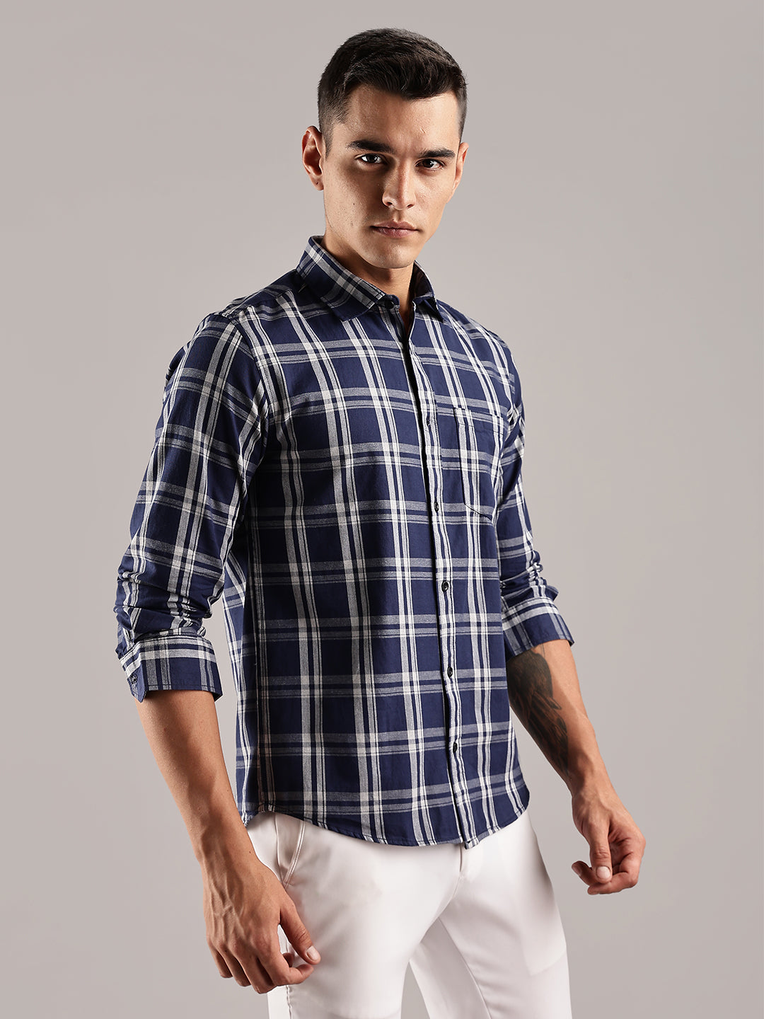 Melange Checks Navy Casual Shirt