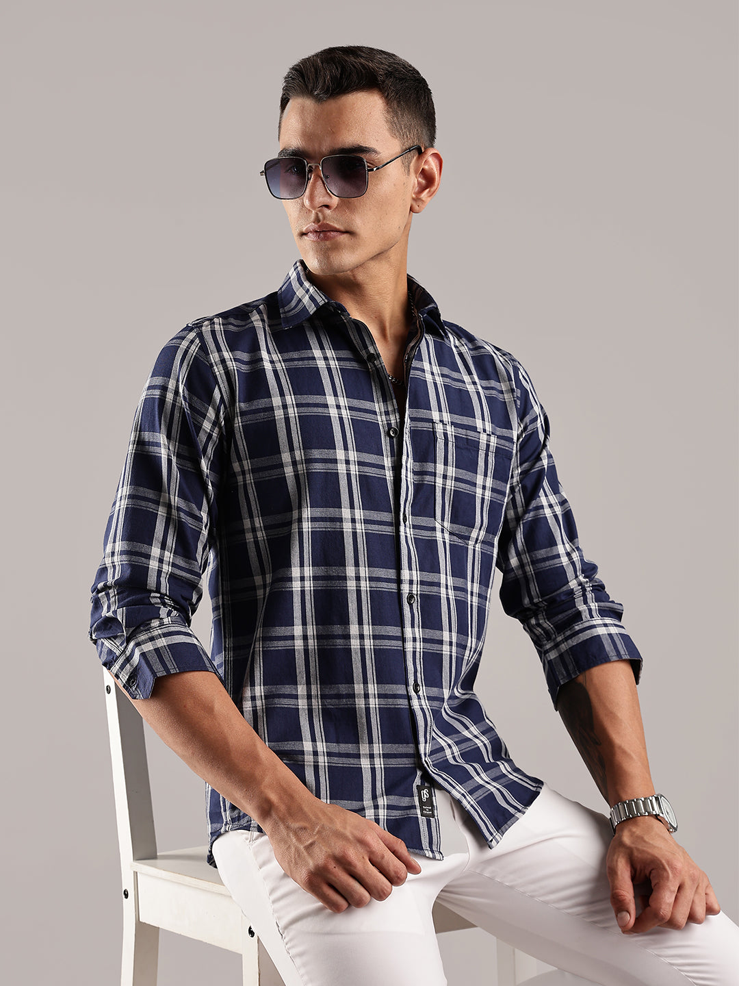 Melange Checks Navy Casual Shirt