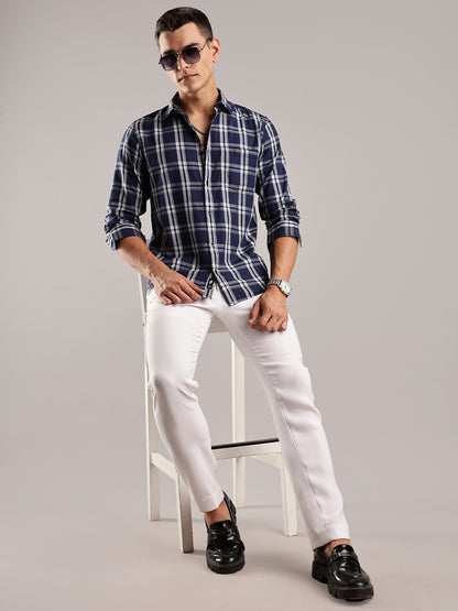 Melange Checks Navy Casual Shirt