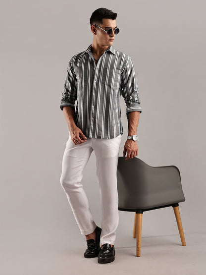 Oxford Green Casual Stripes Shirt