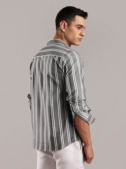 Oxford Green Casual Stripes Shirt