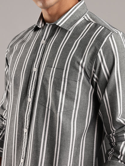 Oxford Green Casual Stripes Shirt