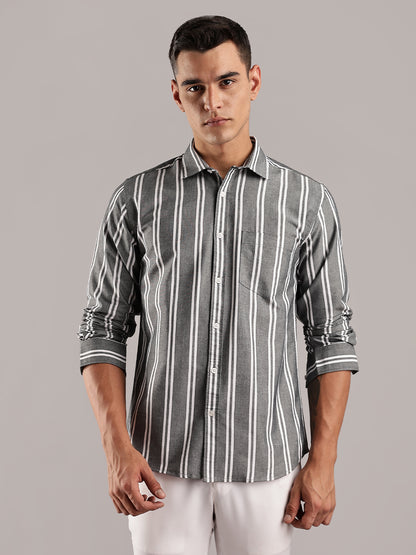Oxford Green Casual Stripes Shirt