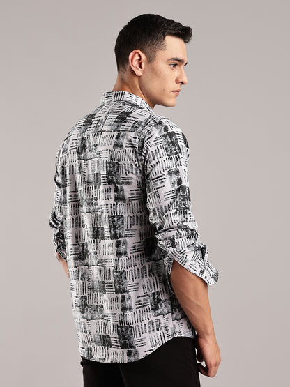 Grey Printed Cotton Linen Shirt