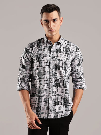 Grey Printed Cotton Linen Shirt