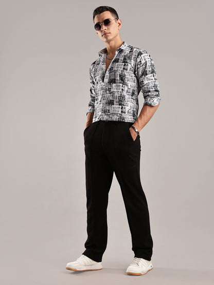 Grey Printed Cotton Linen Shirt