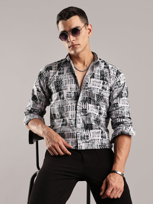 Grey Printed Cotton Linen Shirt