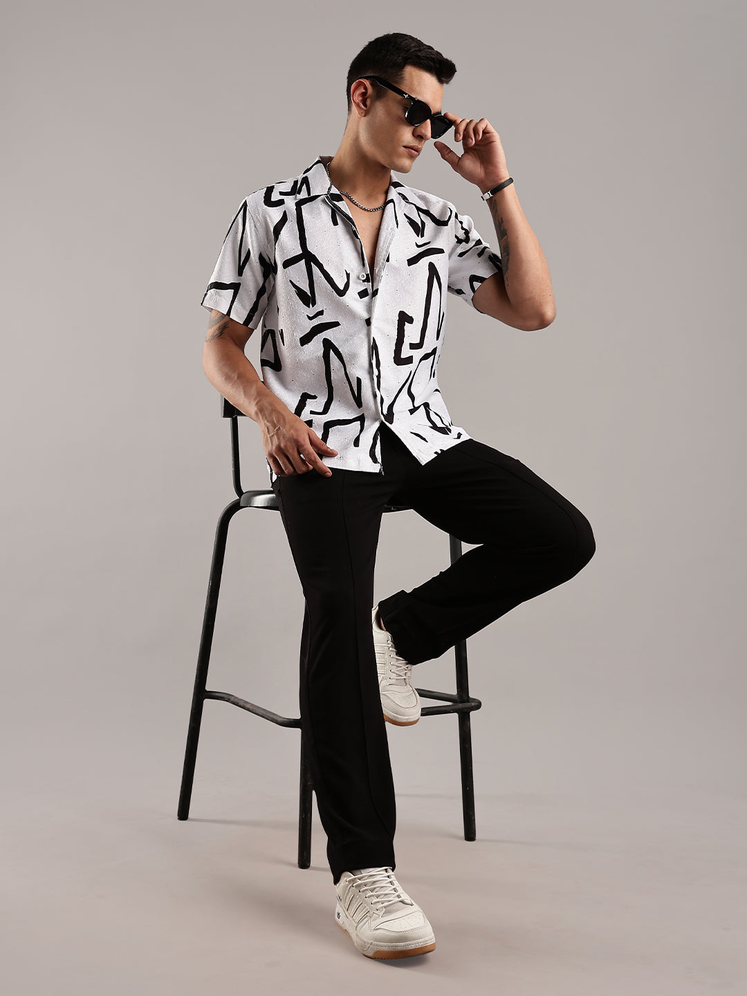 White Jacquard Cotton Printed Shirt