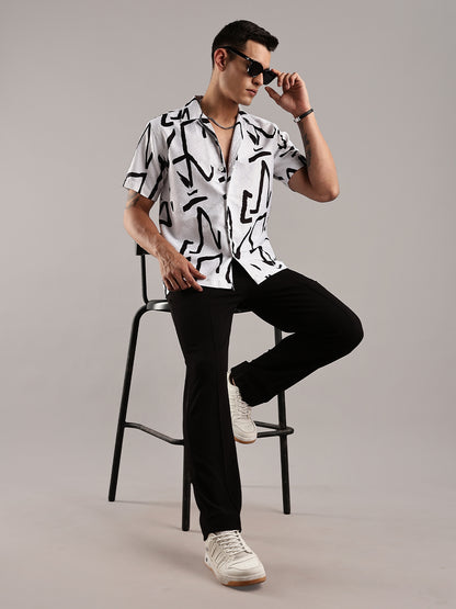 White Jacquard Cotton Printed Shirt