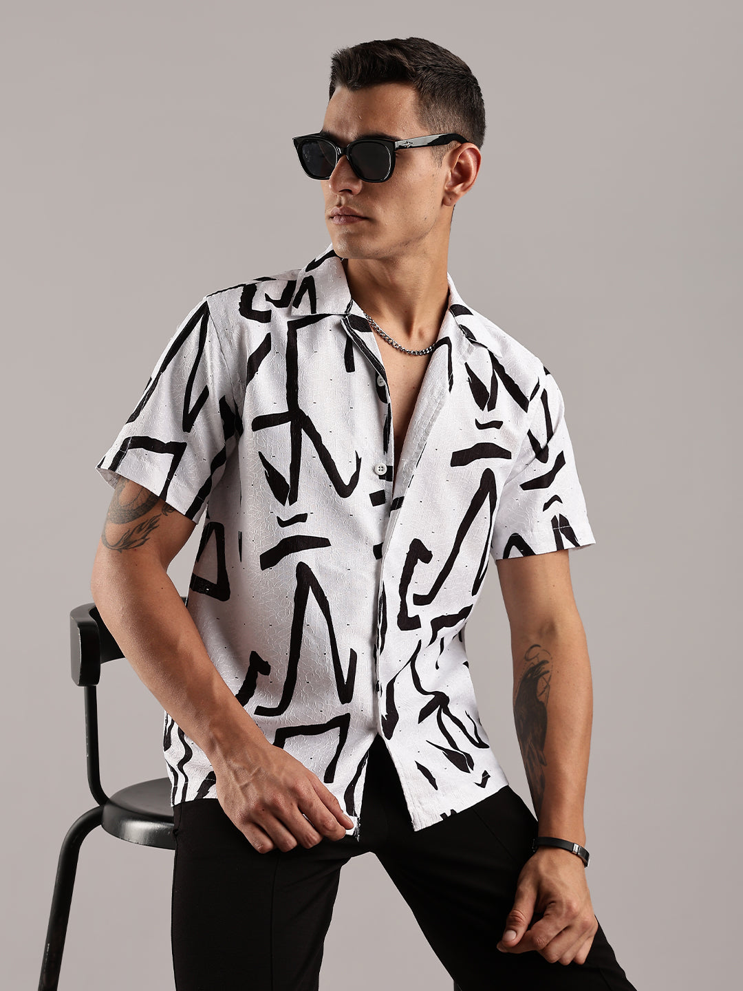 White Jacquard Cotton Printed Shirt