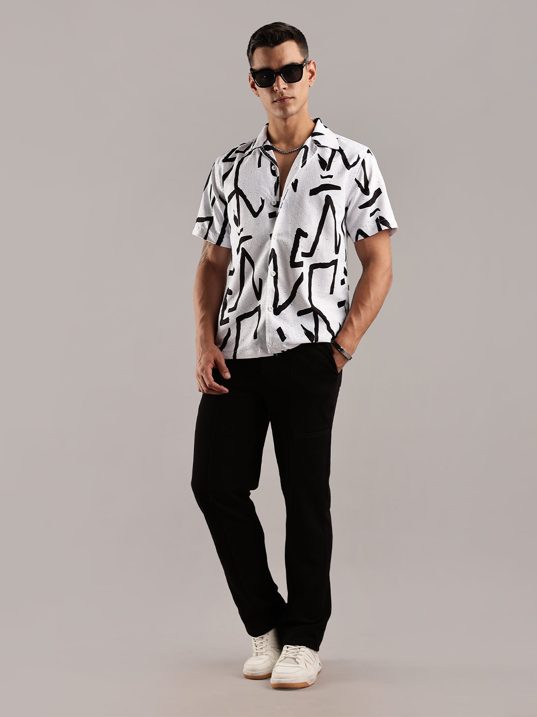 White Jacquard Cotton Printed Shirt