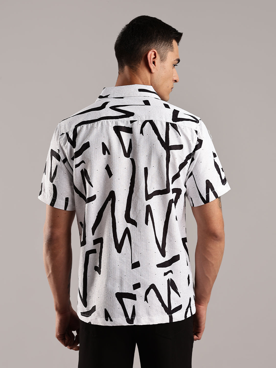 White Jacquard Cotton Printed Shirt