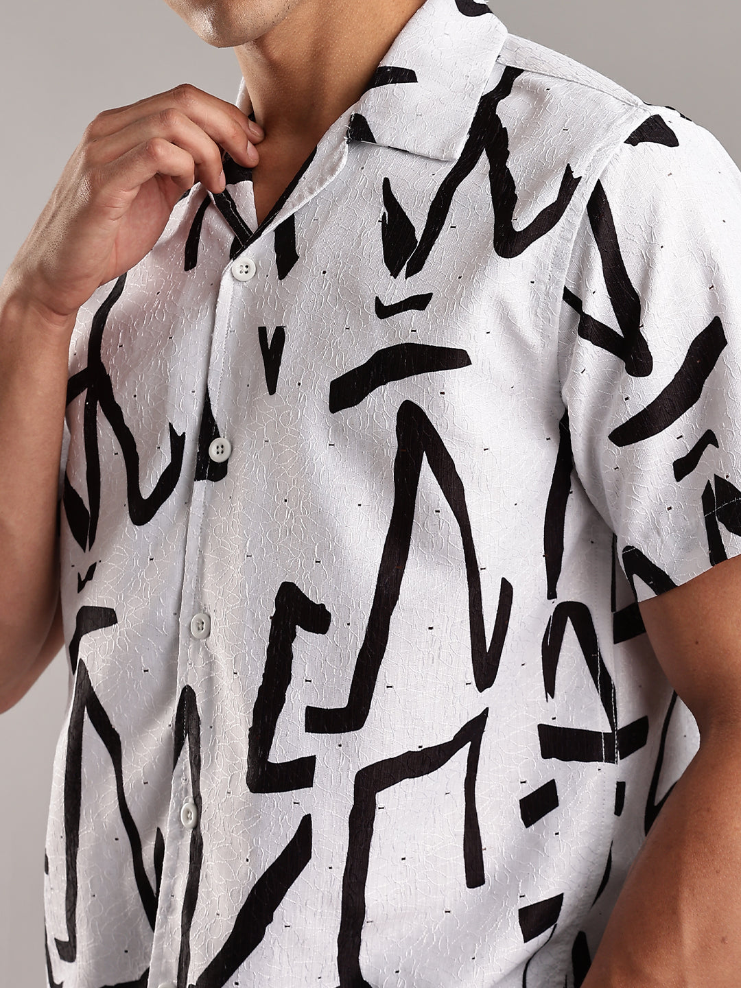 White Jacquard Cotton Printed Shirt