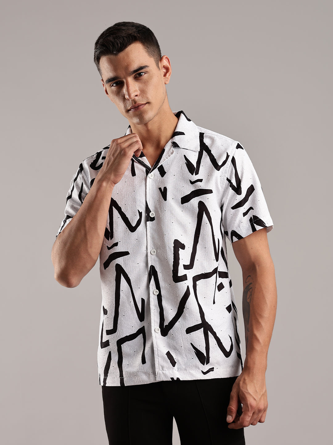 White Jacquard Cotton Printed Shirt