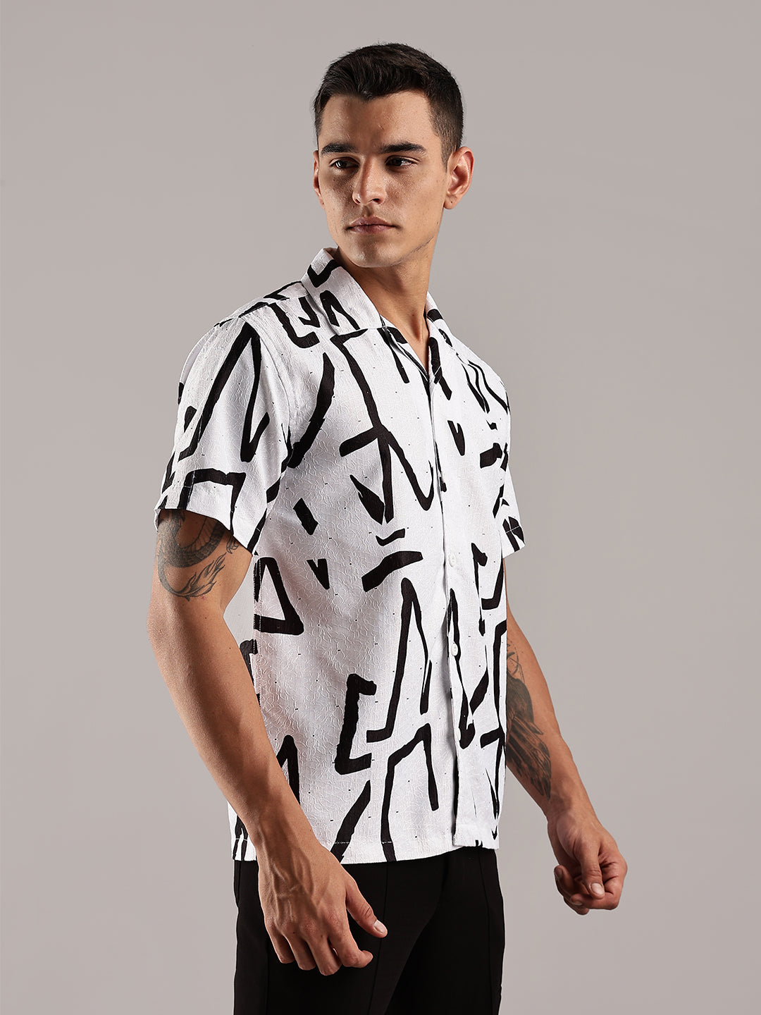 White Jacquard Cotton Printed Shirt