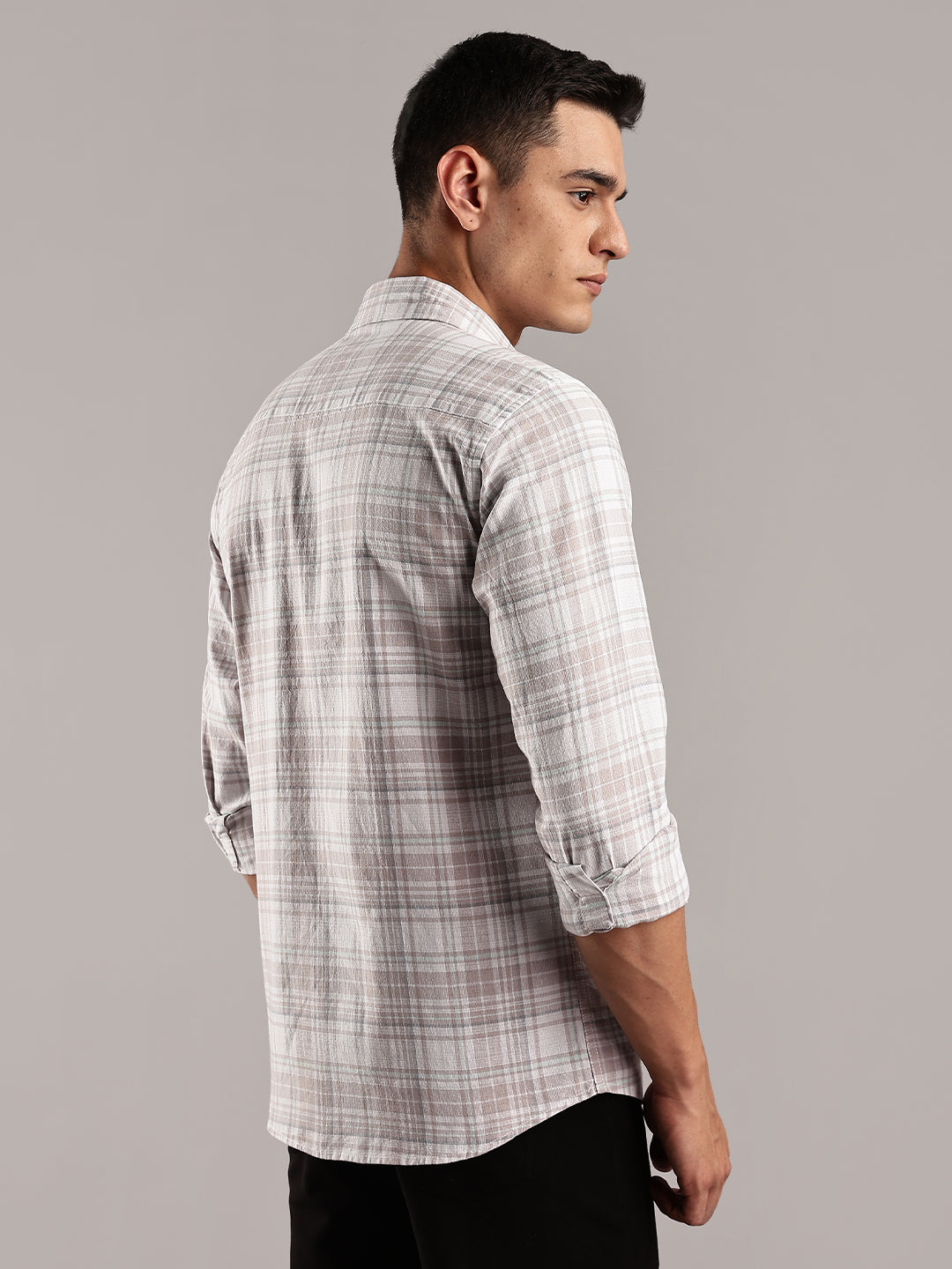 Brown Khadi Linen Checks Casual Shirt