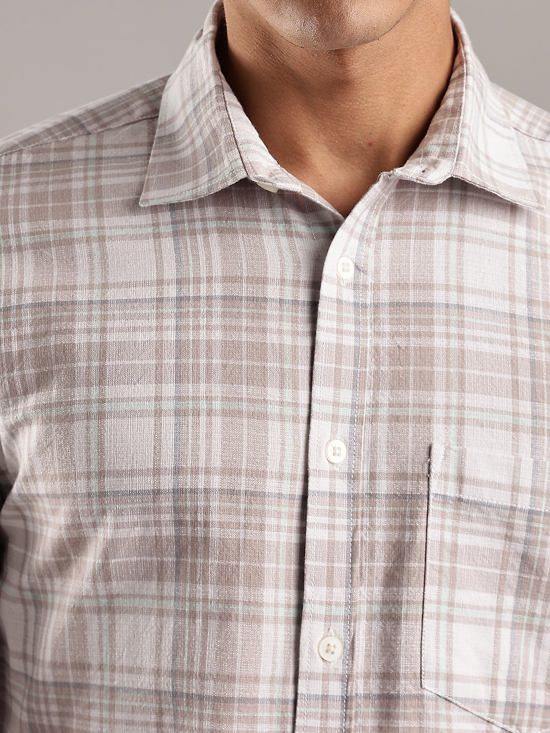Brown Khadi Linen Checks Casual Shirt