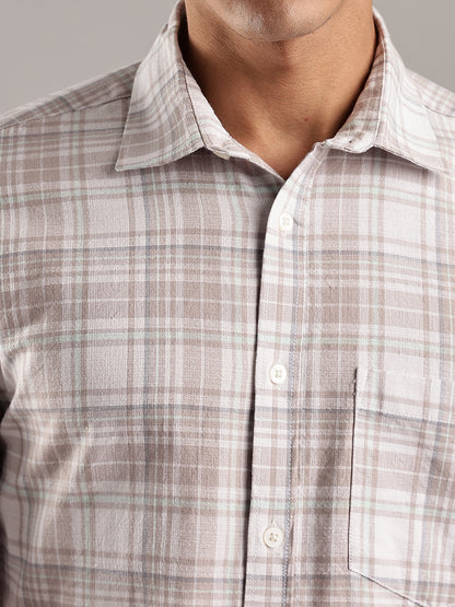 Brown Khadi Linen Checks Casual Shirt