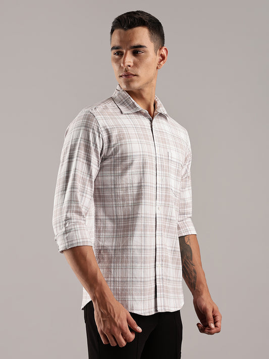 Brown Khadi Linen Checks Casual Shirt