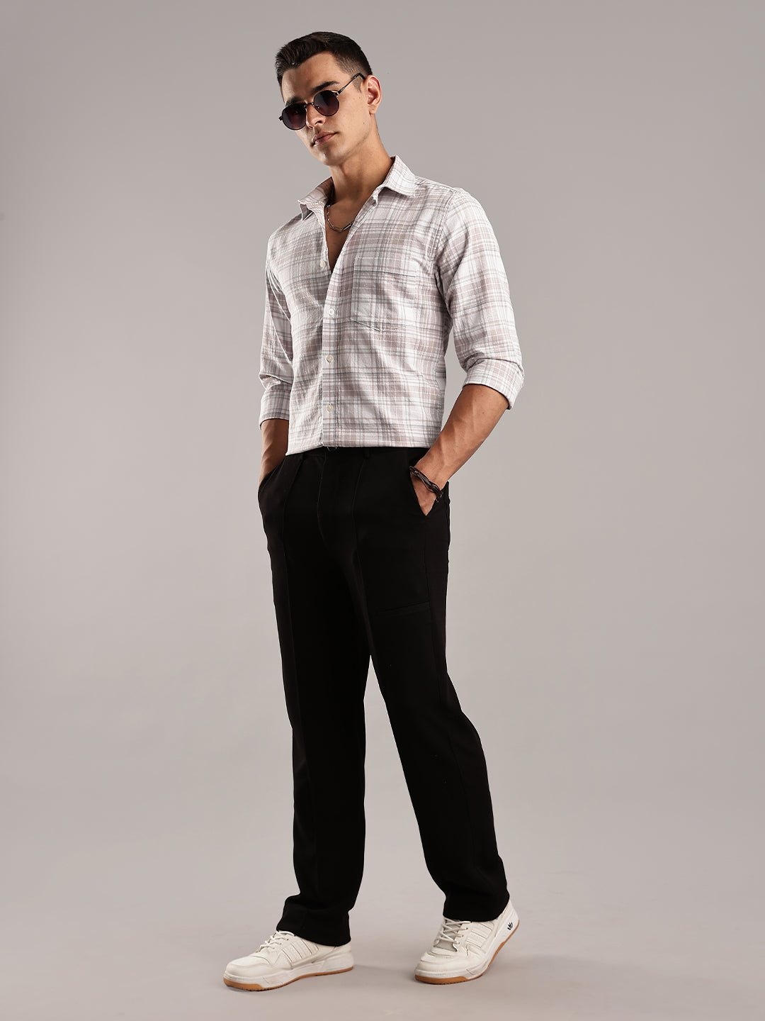 Brown Khadi Linen Checks Casual Shirt