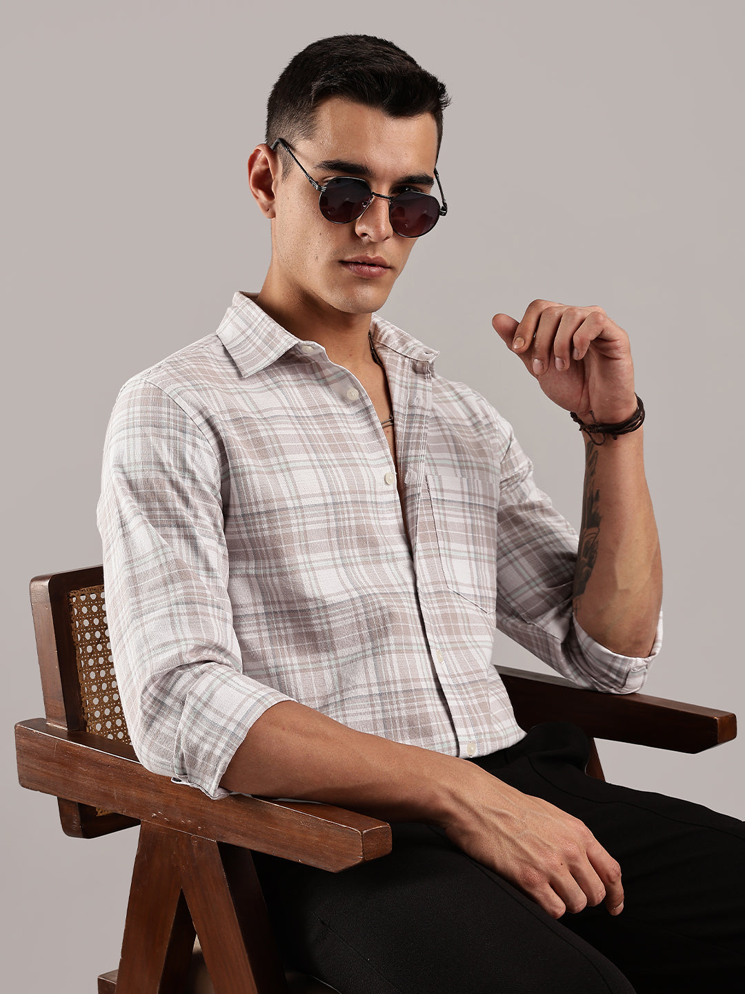 Brown Khadi Linen Checks Casual Shirt