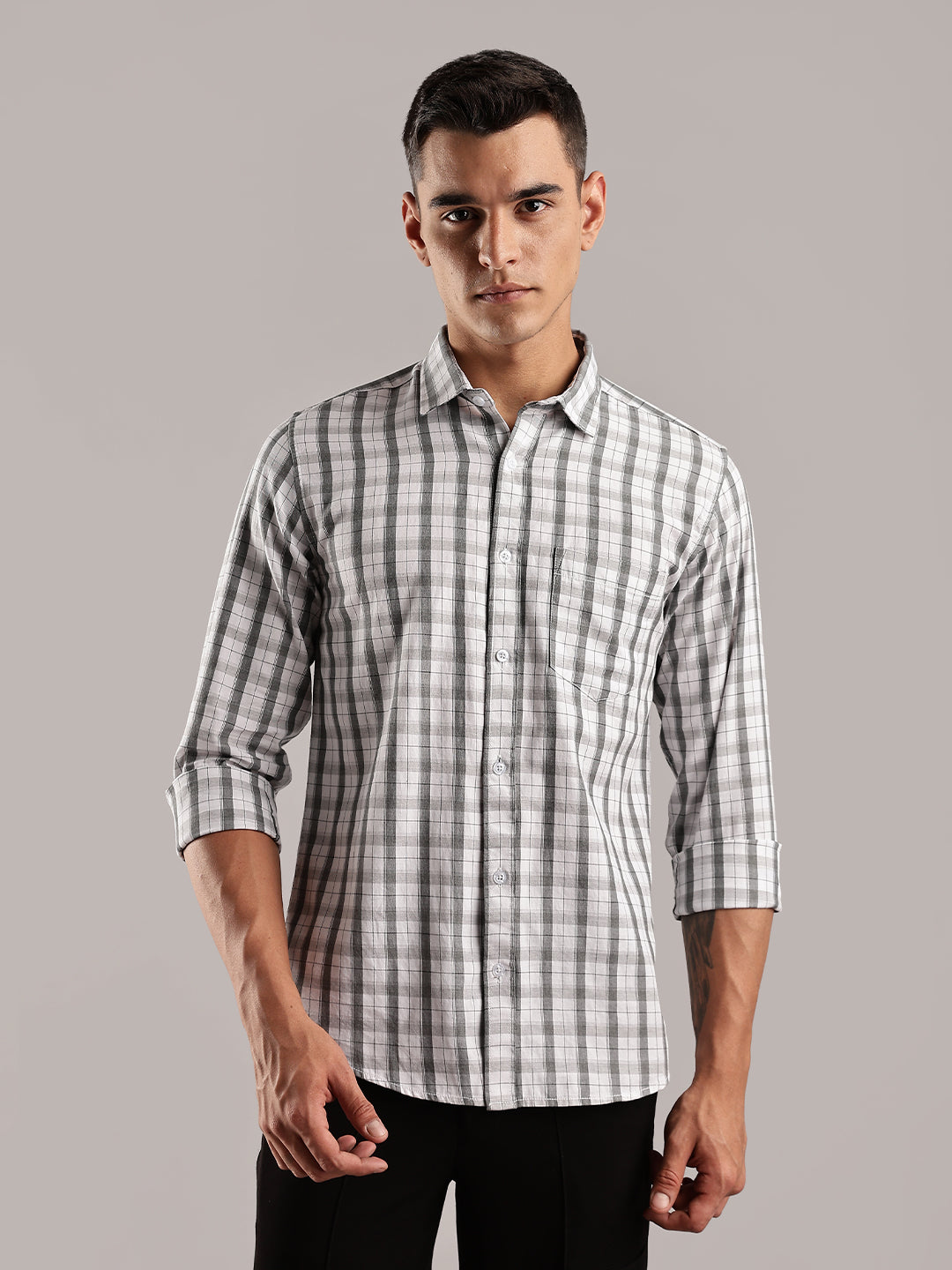 White Spread Collar Cotton Shirt