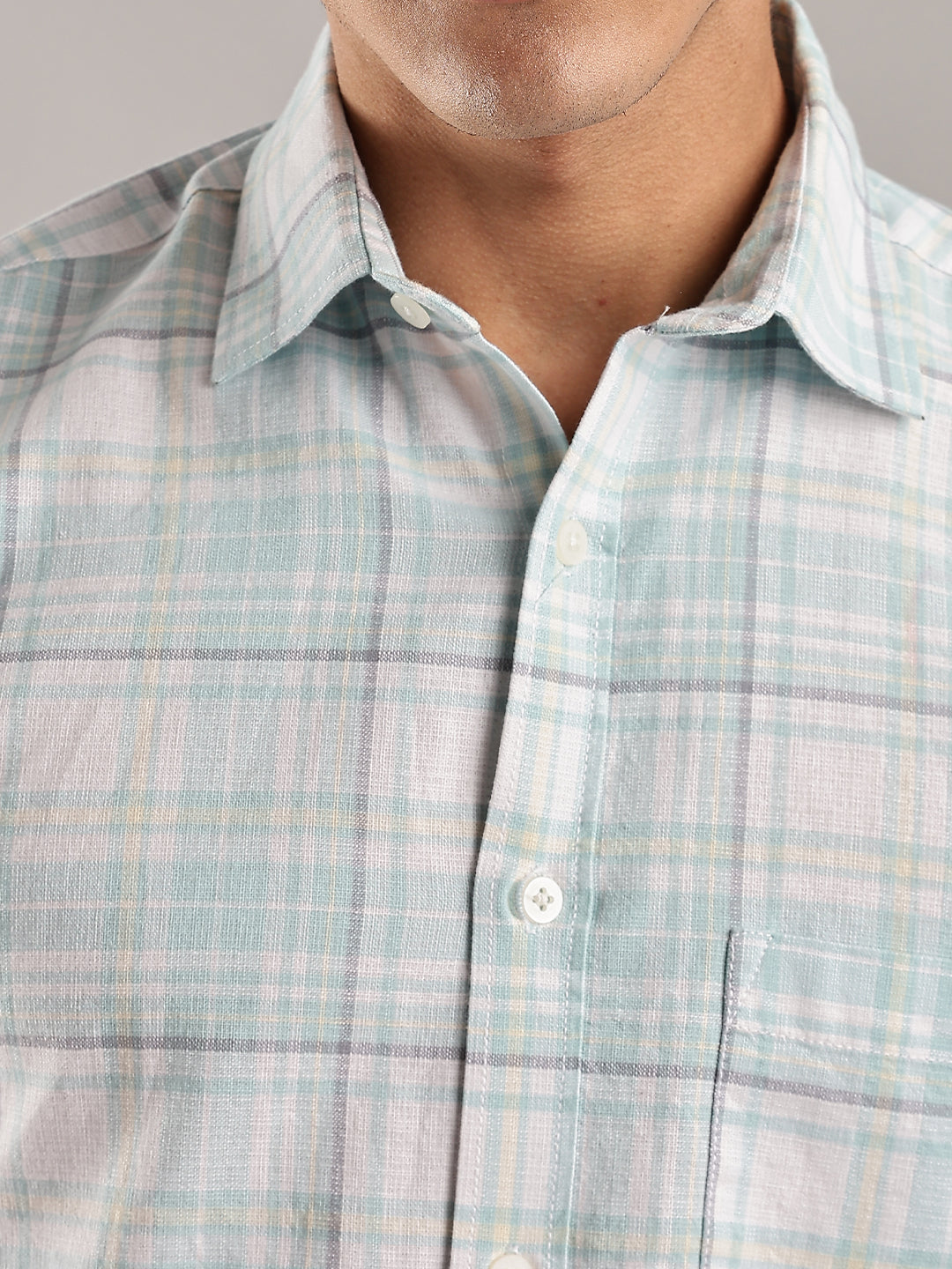 Khadi Linen Green Checks Shirt