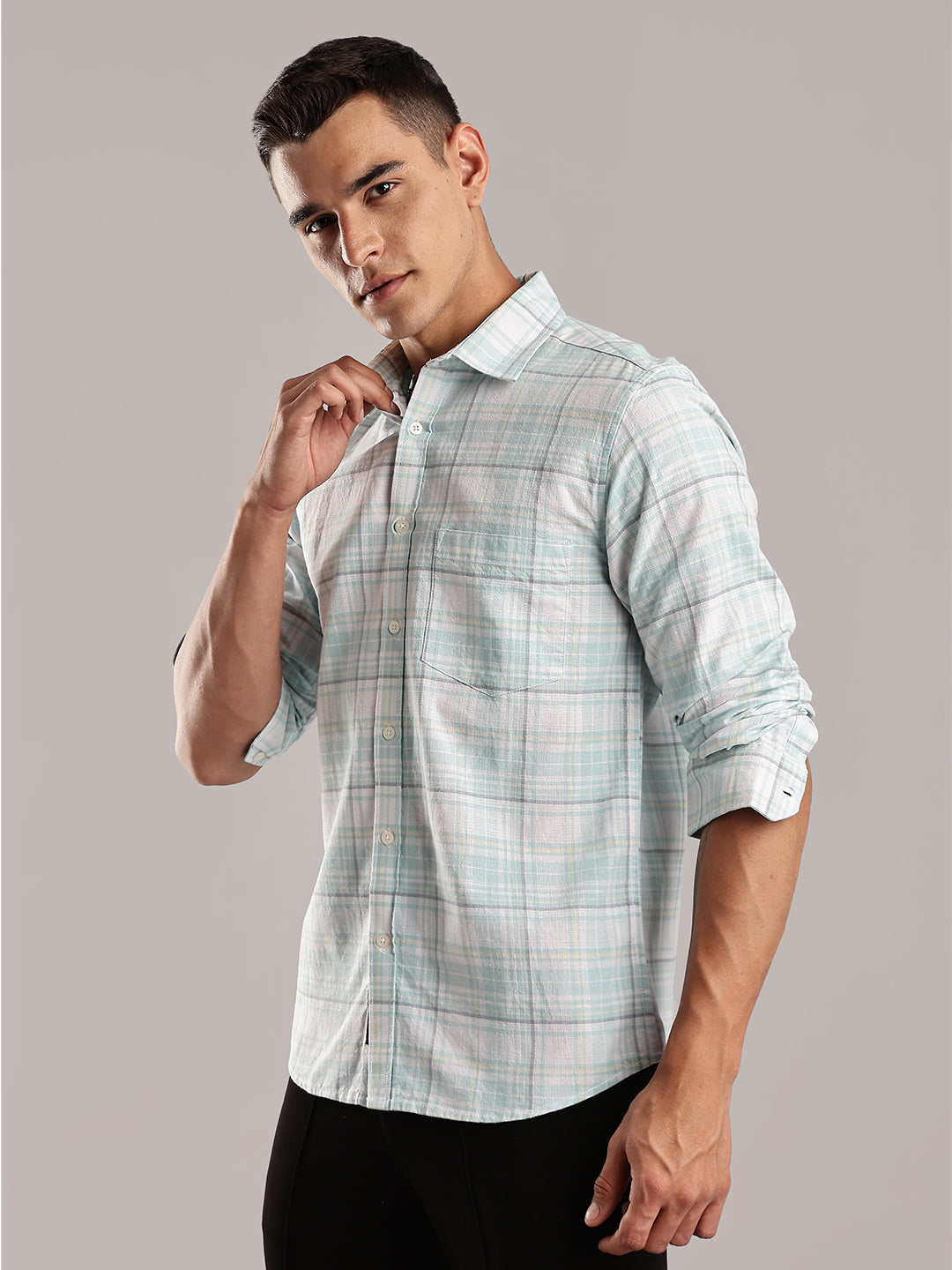 Khadi Linen Green Checks Shirt