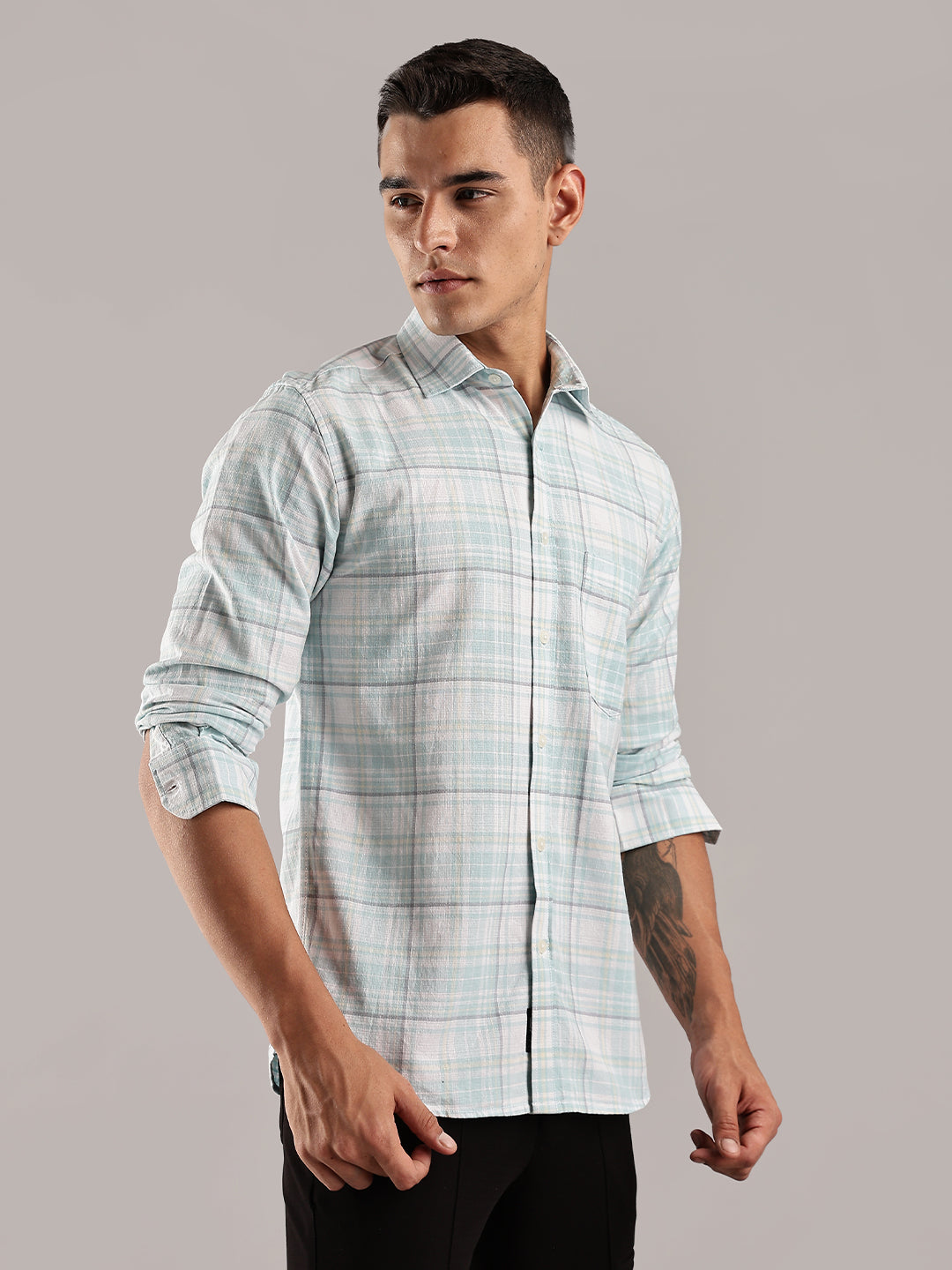 Khadi Linen Green Checks Shirt