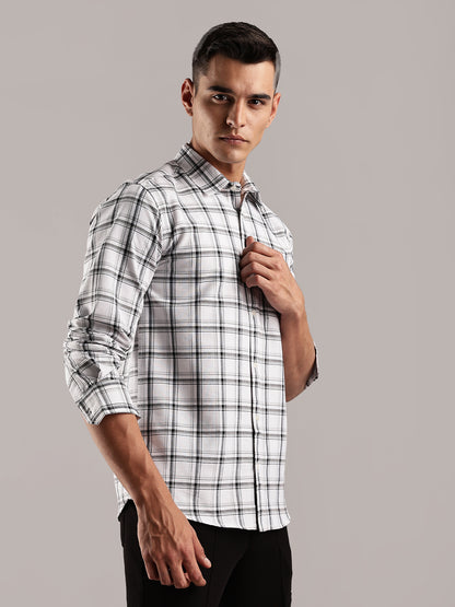 Button Down White Checks Cotton Shirt