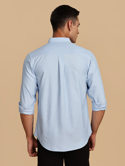 Sky Blue Chambray Solid Casual Shirt