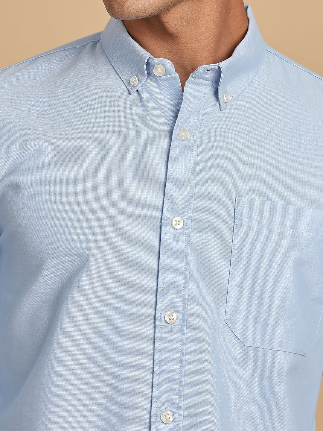 Sky Blue Chambray Solid Casual Shirt